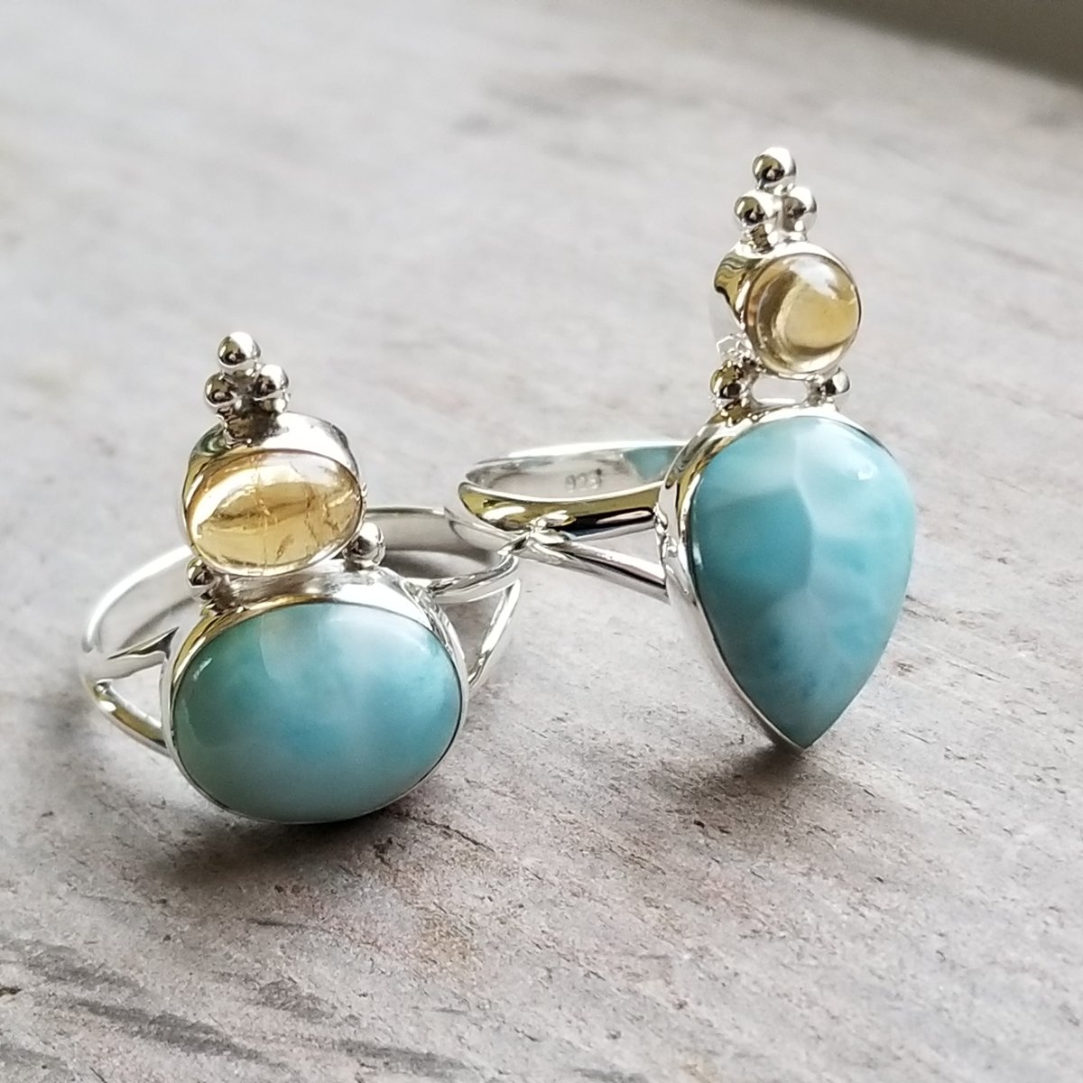 Image of Lady Jane - Larimar & Citrine Rings in Sterling Silver Silver