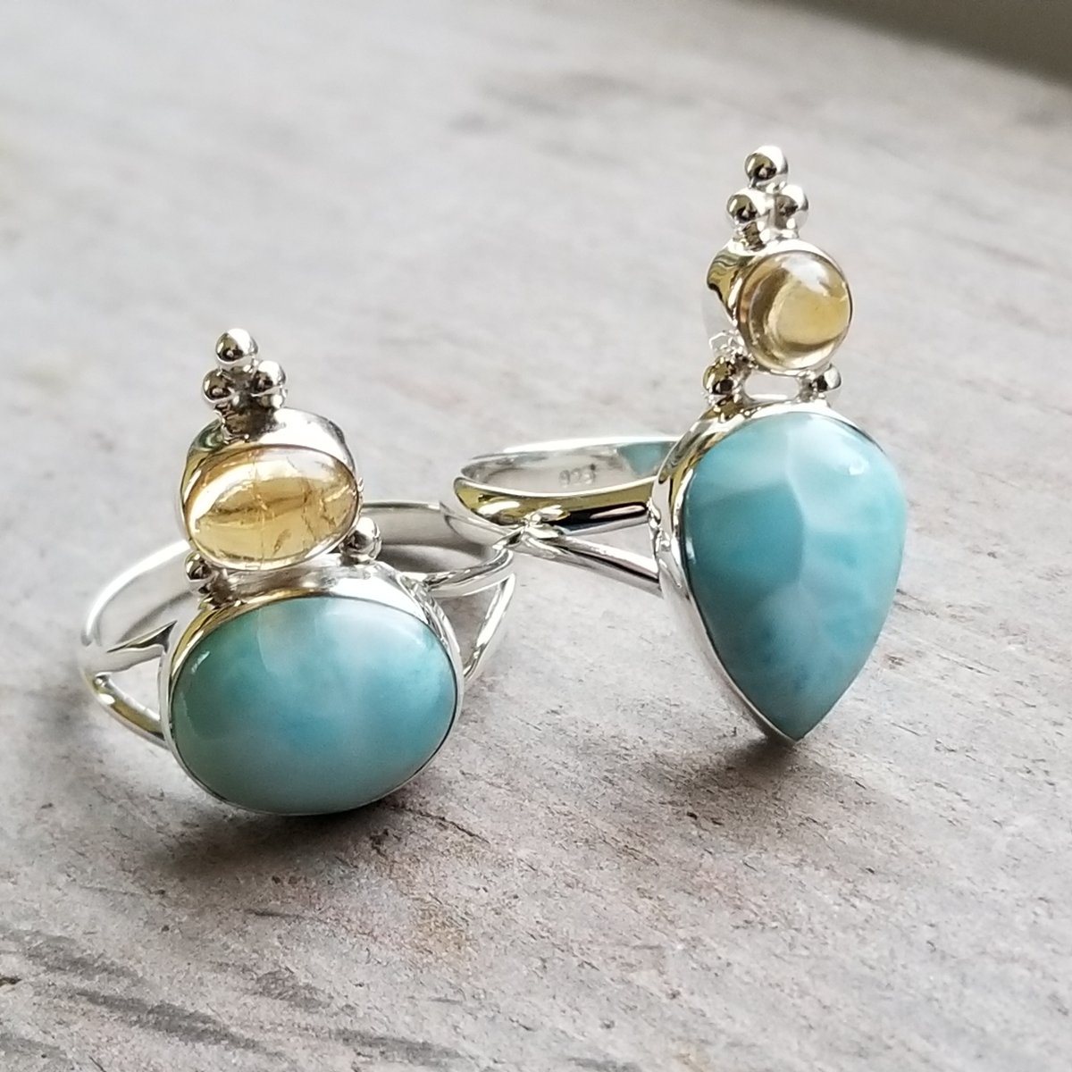Image of Lady Jane - Larimar & Citrine Two Stone Rings in Sterling Silver Silver