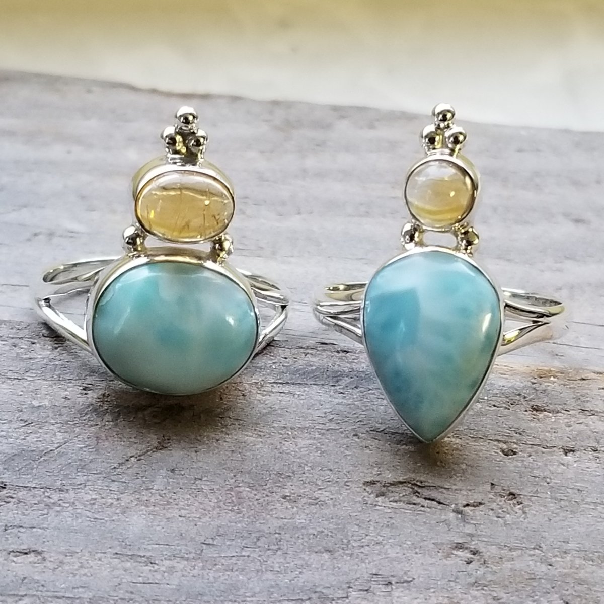 Image of Lady Jane - Larimar & Citrine Two Stone Rings in Sterling Silver Silver