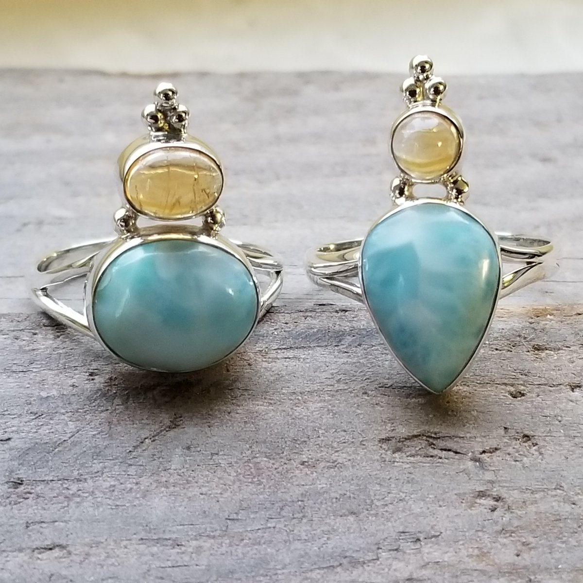 Image of Lady Jane - Larimar & Citrine Rings in Sterling Silver Silver