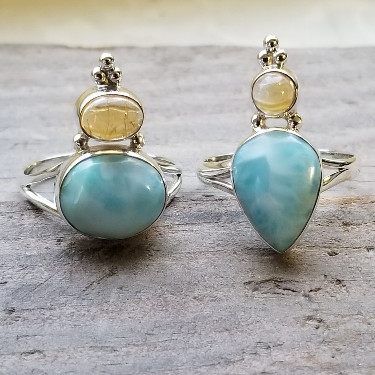 Image of Lady Jane - Larimar & Citrine Two Stone Rings in Sterling Silver Silver