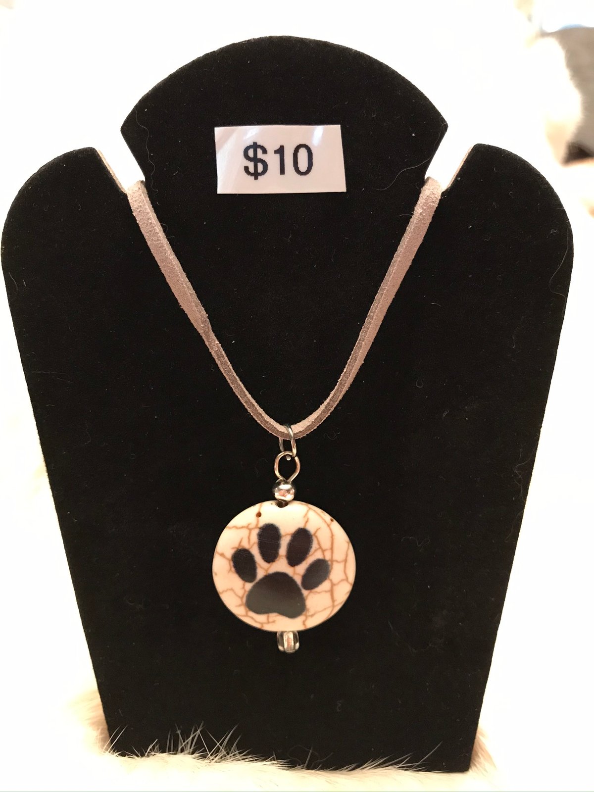 Image of Paw Print Stone Necklace on leather cord