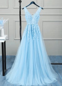 Image 1 of Lovely High Quality Blue Tulle Prom Dress, Long Evening Gowns