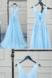 Image 3 of Lovely High Quality Blue Tulle Prom Dress, Long Evening Gowns
