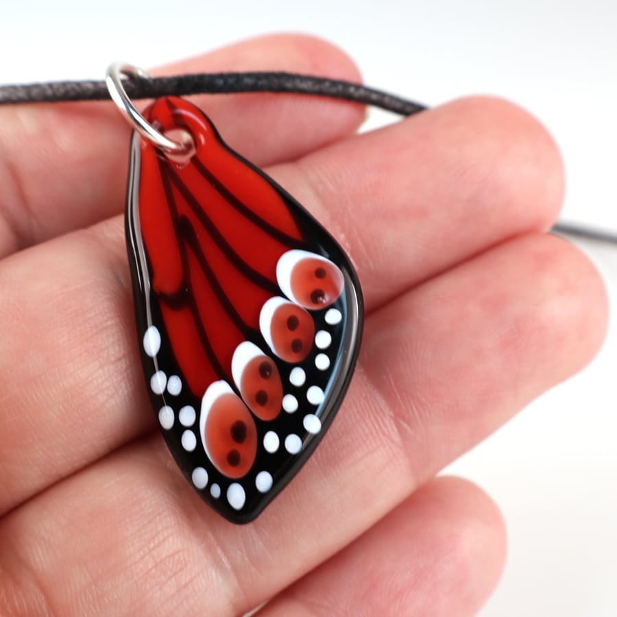 Vibrant Red Glass Butterfly Wing Pendant 