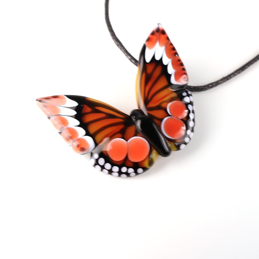 Orange & Red Borosilicate Butterfly Pendant