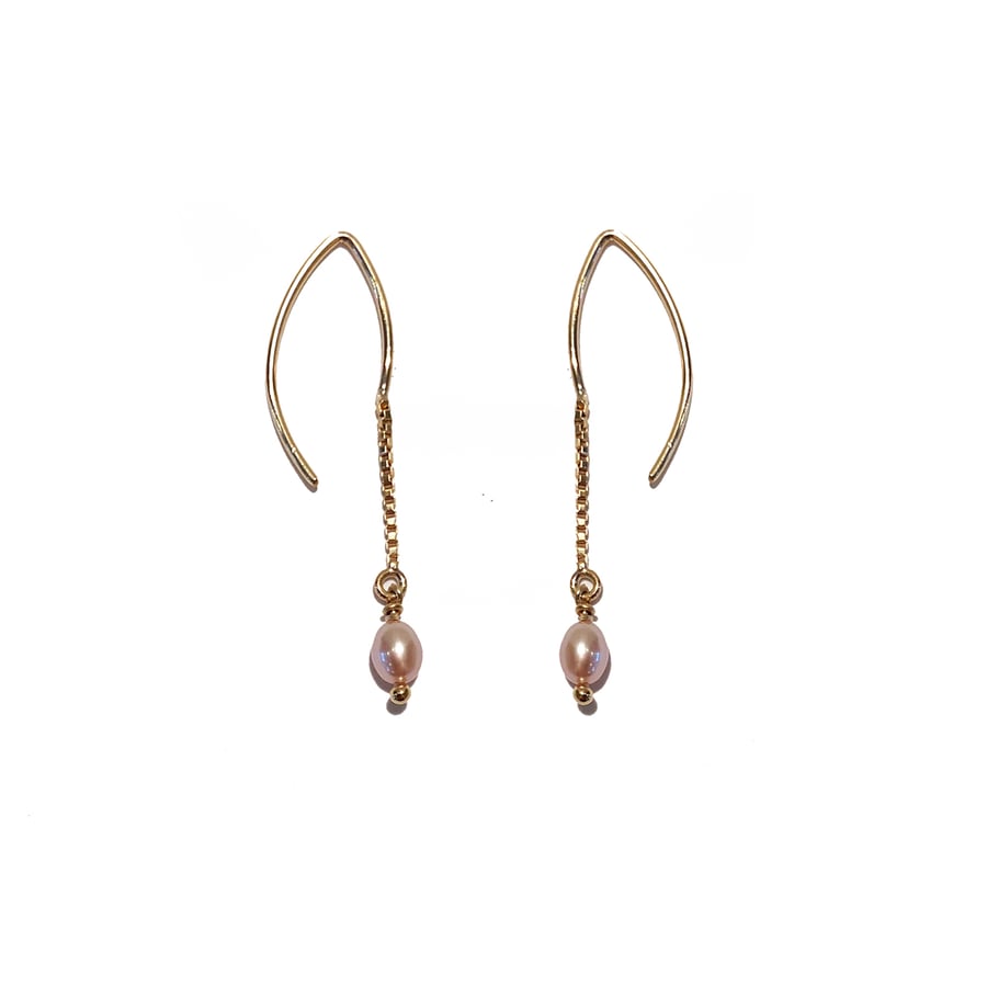 Image of Gold Filled Threader Pink Pearl Earrings