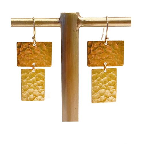Image of Hammered Brass Earrings with Gold Filled Wire