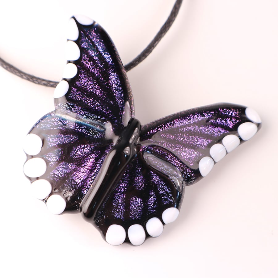 Purple & Pink Dichroic Butterfly Pendant 