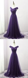 Purple Tulle Simple Floor Length Party Dress, Purple Junior Prom Dress