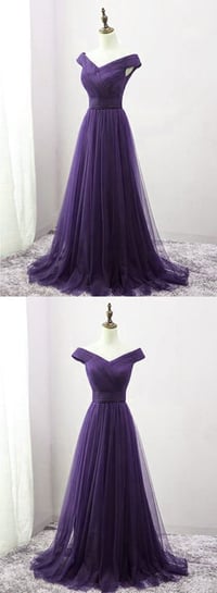 Image 2 of Purple Tulle Simple Floor Length Party Dress, Purple Junior Prom Dress