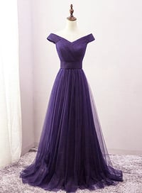 Image 1 of Purple Tulle Simple Floor Length Party Dress, Purple Junior Prom Dress