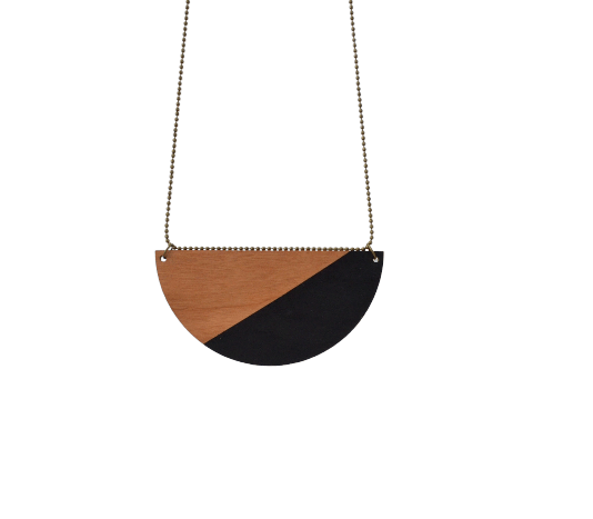 Image of Half Moon Double Sided Wooden Pendant Black/Tan  