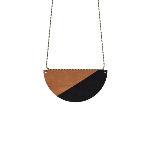 Image of Half Moon Double Sided Wooden Pendant Black/Tan
