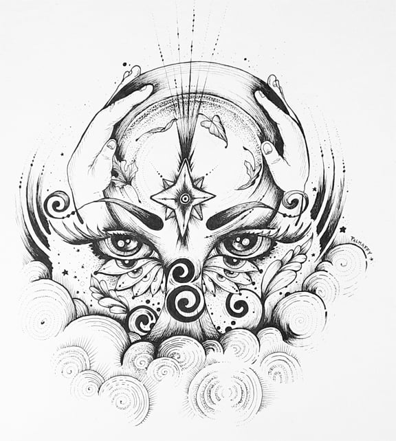 Image of Cosmic Eye Contact Original Drawing (framed)