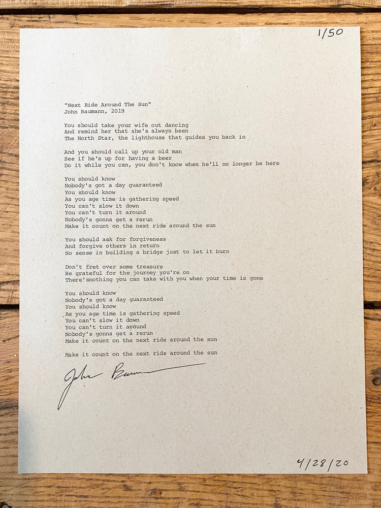 The Country Doesn T Sound The Same Signed Typewritten Lyrics John Baumann Merchandise