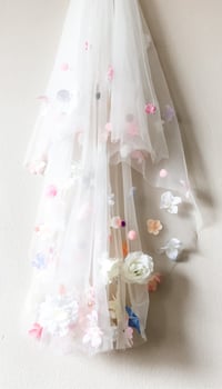 Image 3 of Light Pastel Pompom Floral 2 Tier Midlength Veil 