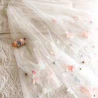 Image 2 of Light Pastel Pompom Floral 2 Tier Midlength Veil 