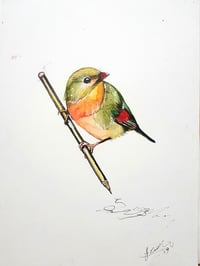 Image 1 of Art bird with Pencil - original watercolour A4