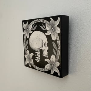 Skull and Lilies Original Ink And Watercolor On Panel