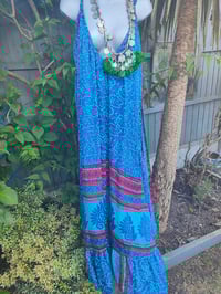 Image 12 of PEFKOS MAXI DRESS Blue red- Sise 10-18 uk