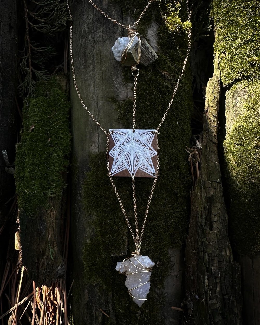 Image of Pyrite, Spirit Quartz Necklace and Quartz Earrings Match Set