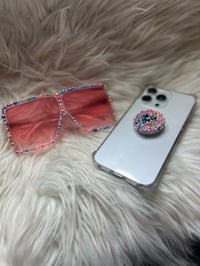Image 2 of Pink, colorful, pearl sunglasses with matching pop socket for big girls & moms 