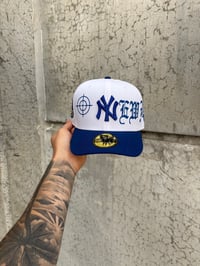 Image 4 of TWO TONE  ROYAL BLUE VISOR NY YANKEES CUSTOM FITTED CAP