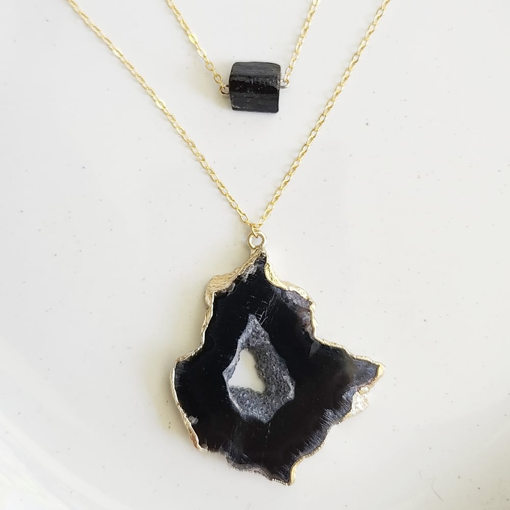 Image of Black Agate and Tourmaline Necklaces