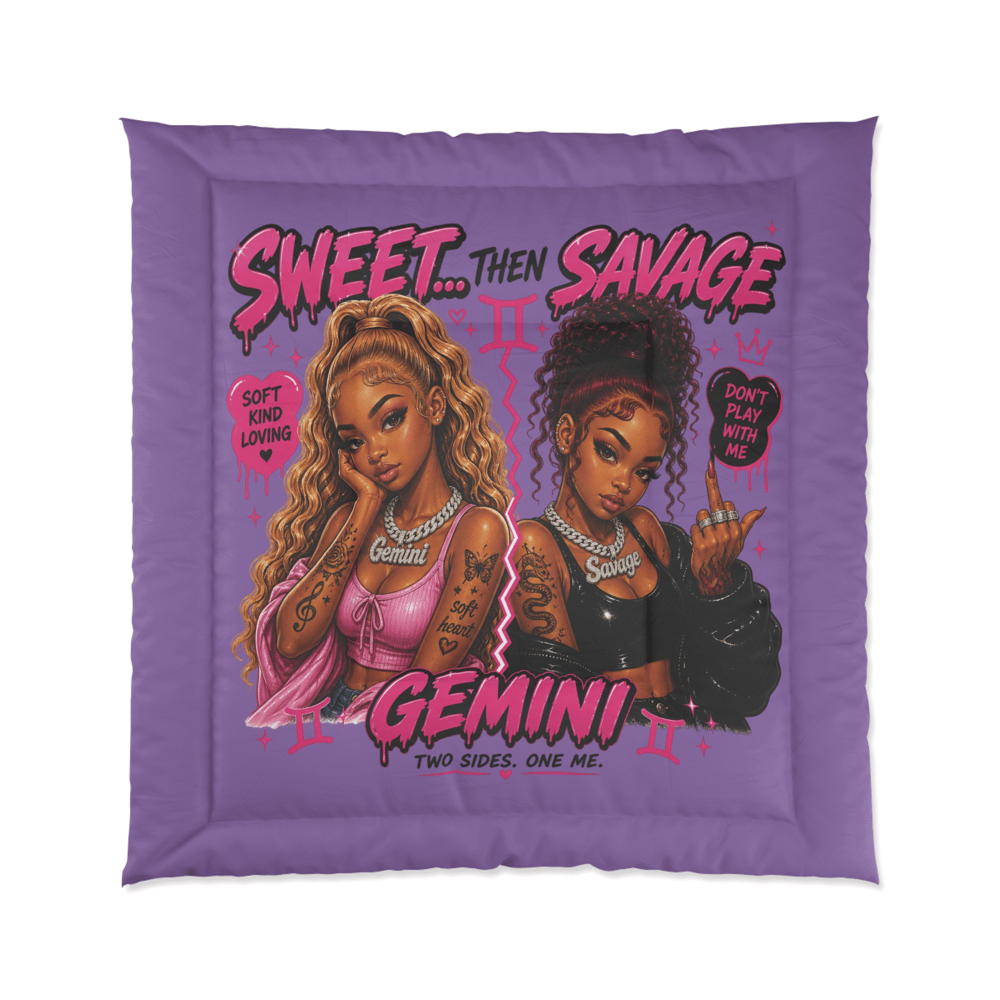 Image of Gemini Comforter — "Sweet Then Savage" Zodiac Bedding for Women