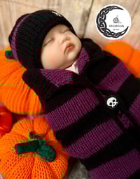 Image 1 of Baby Sleeping Bag & Hat, Goth Design, Goth Baby, Cute Skulls, Handmade.  