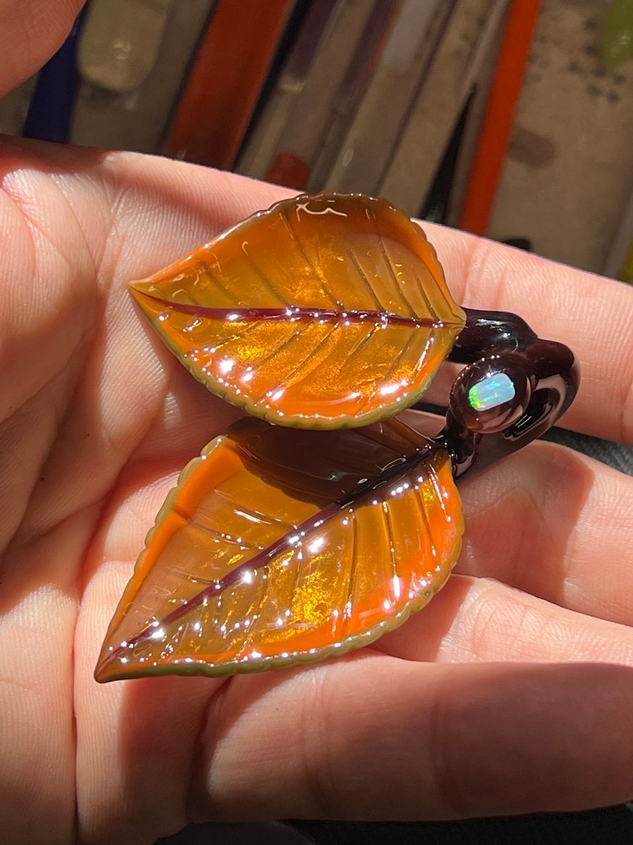 Image of Orange Shimmer Double Leaf Pendant