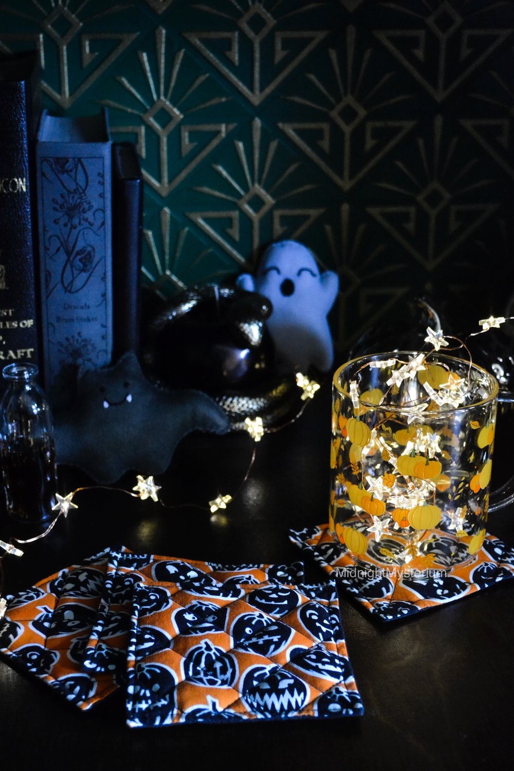 Glow in the Dark Pumpkin Set of 4 Coasters