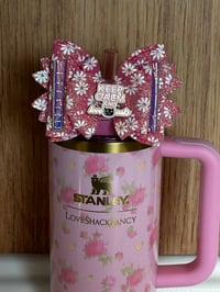 Image 2 of Pink Floral Tumbler Straw Topper Bow – Keep Calm and Love Cats