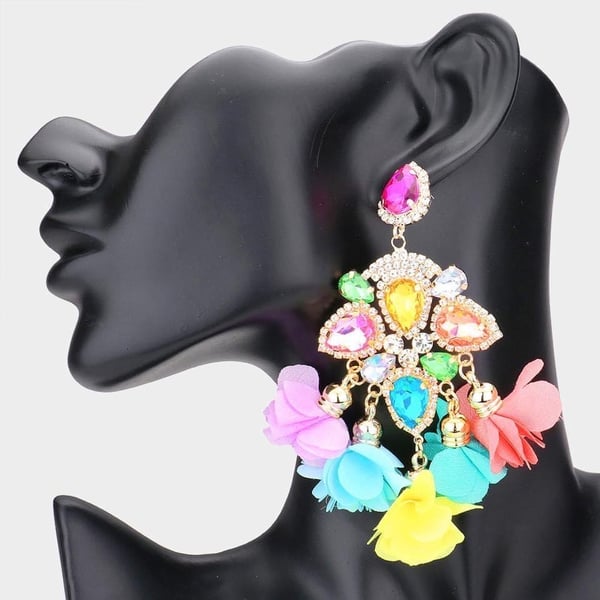 Image of  FLORAL CRYSTAL BASE EARRINGS(2)