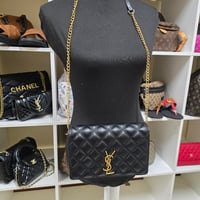 Black Quilted Crossbody with Gold Emblem