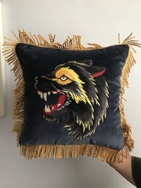 Image 7 of Black And Grey Wolf Velvet Cushion