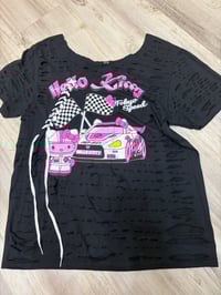 Large kitty checkered off shoulder lace destroyed 