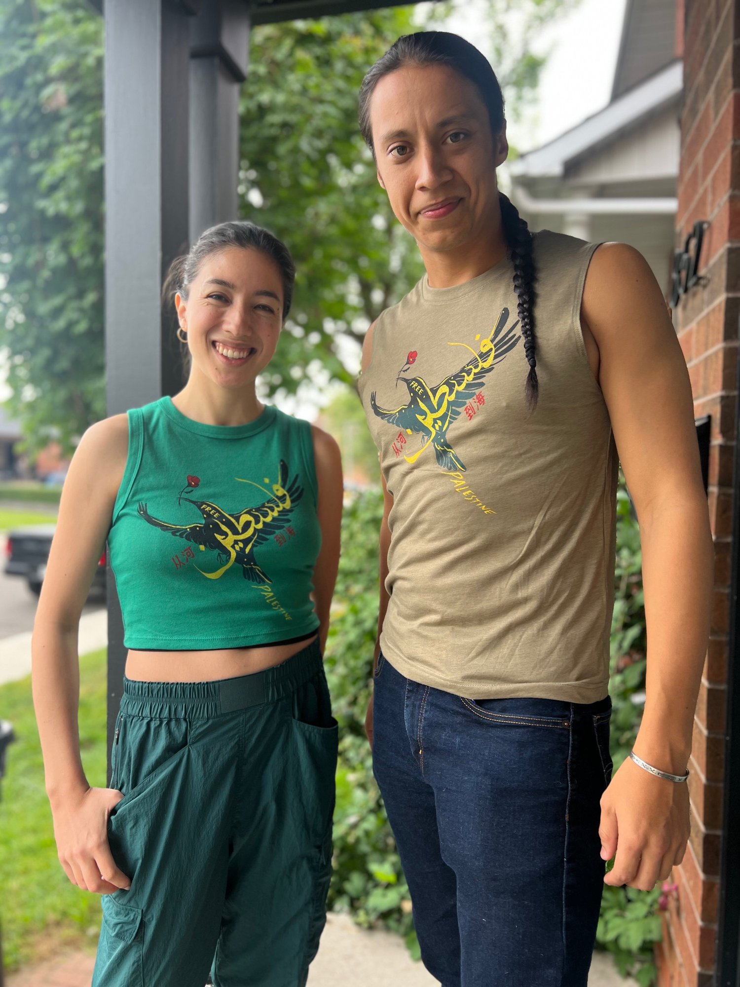 Image of Falasteen 3 language green crop top