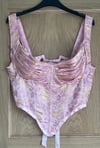 Pink and Gold Jacquard dragon bustier reversible corset top