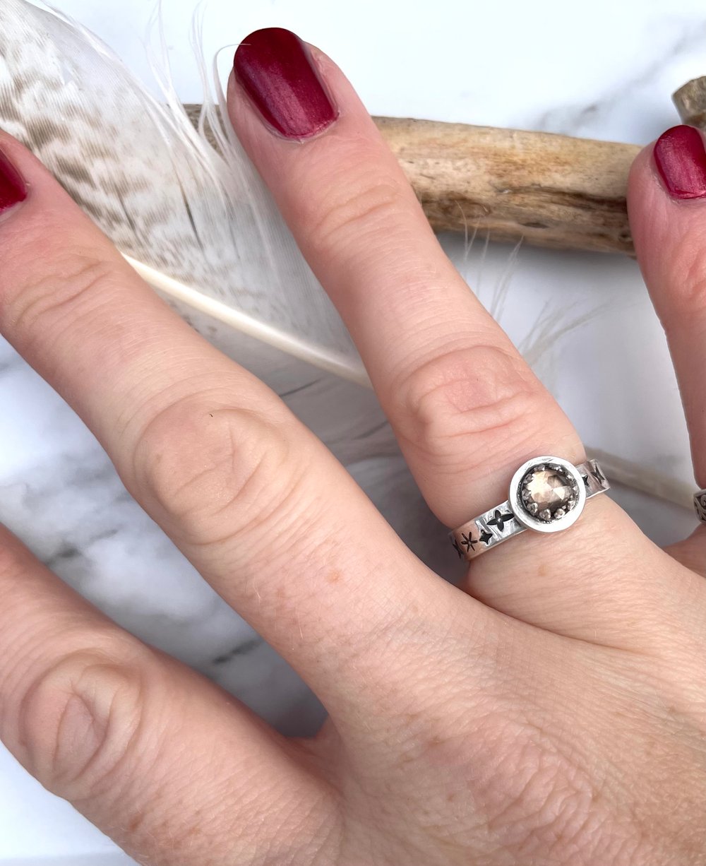 Handmade Sterling Silver Celestial Smoky Quartz Star Ring 925