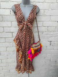 Image 2 of Pasha Co ord set top and frill wrap skirt Rust and cream