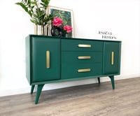 Image 2 of Vintage Retro Lebus sideboard with drawers / tv cabinet painted in dark green