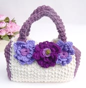 Image of Hand Crocheted "Bella Blossom" Handbag in SUMMER BERRY and LINEN