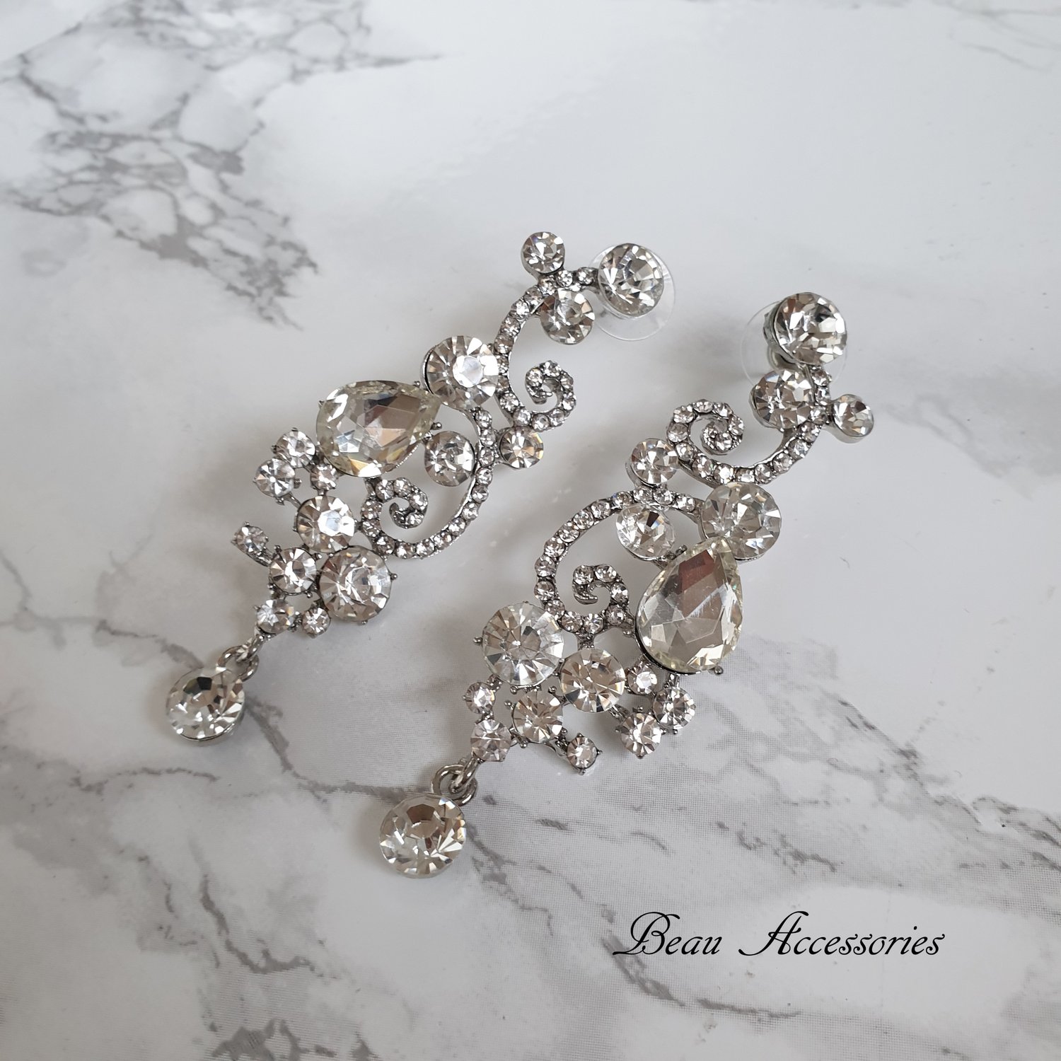 Image of Silver Crystal Droplet Earrings