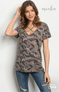 Image 1 of Criss Cross Camo Top