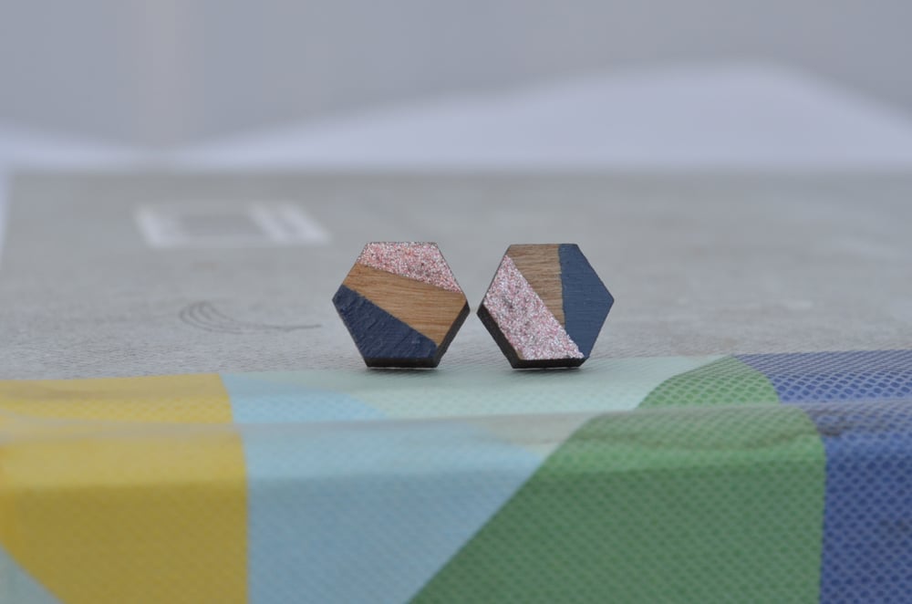 Image of Two Tone Hexagon Wooden Studs