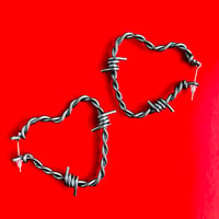 Image 4 of SMALL HEART BARBED WIRE HOOP EARRINGS 