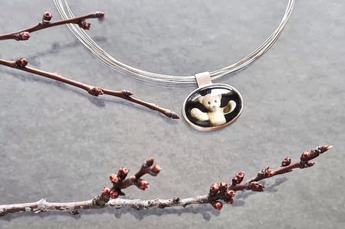 Image of "Love for you" teddy-bear silver pendant with photo, rock crystal · CURA TUA ·