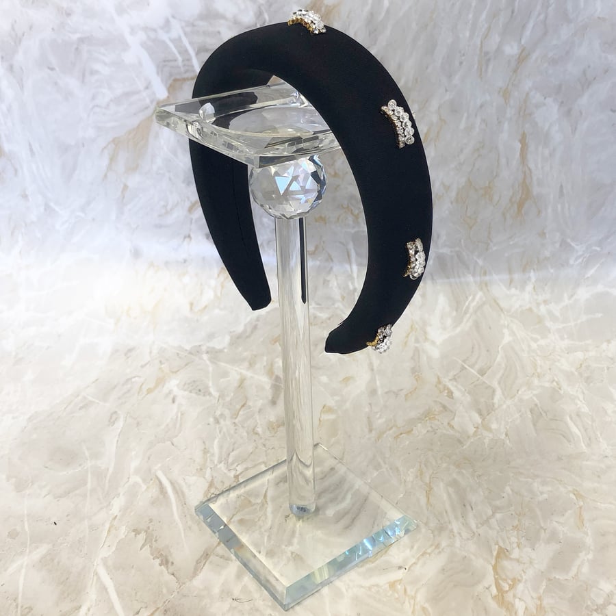 Image of Black Padded Diamanté Headband 